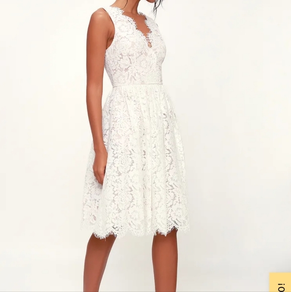 Lulu's Love Swept White Lace Midi Skater Dress, size S - Picture 2 of 12